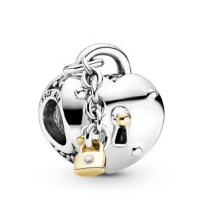 Pandora Two-Tone Heart & Lock 14K Gold Charm